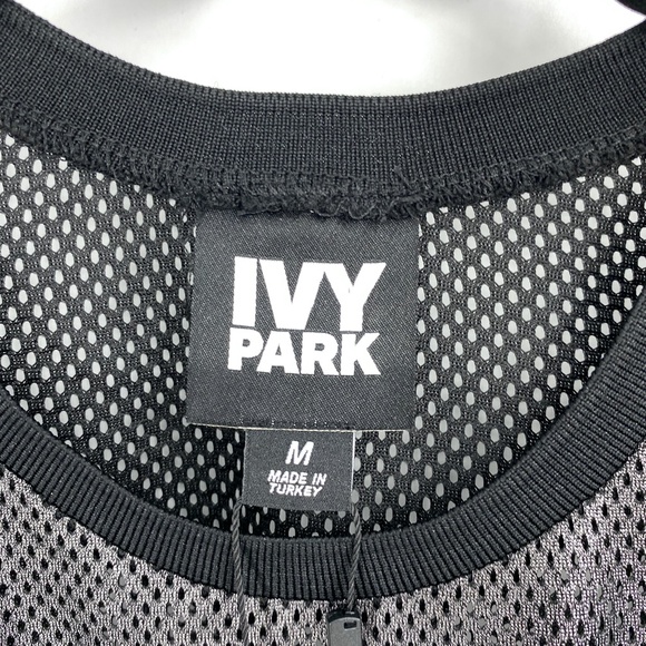 Ivy Park Metallic Mesh Crop Top Logo Gunmetal - Picture 4 of 6
